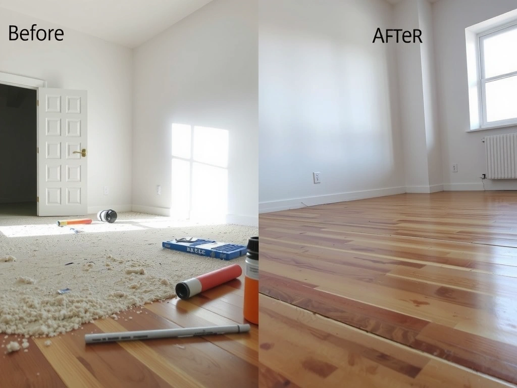 Před a po úklidu po malířích