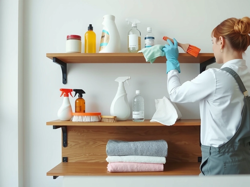 Uklízeč připravující čistící prostředky v bytě